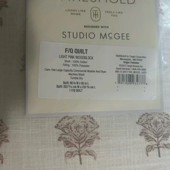 Studio McGee F/Q Lofty Slub Woodblock Floral Print Quilt Off White/ Mauve - Picture 9 of 12